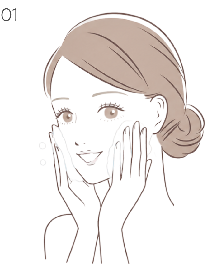 ステップ01：洗顔をしているイラスト