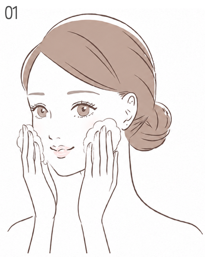 ステップ01：適量を顔になじませているイラスト