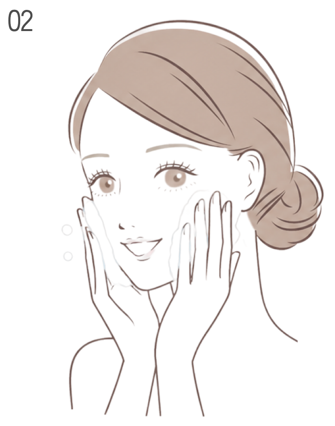 ステップ02：あご・小鼻を丁寧になじませているイラスト
